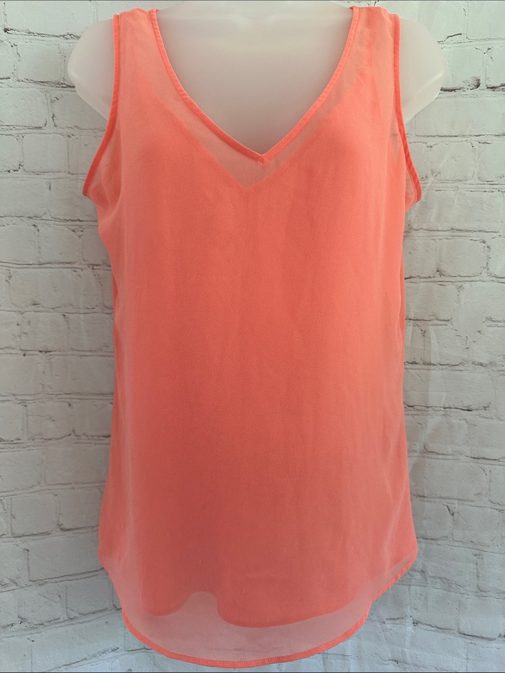 White House Black Market V-Neck Double Layer Sleeveless Coral Blouse size S